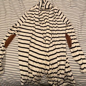 Striped cardigan with brown elbow patches